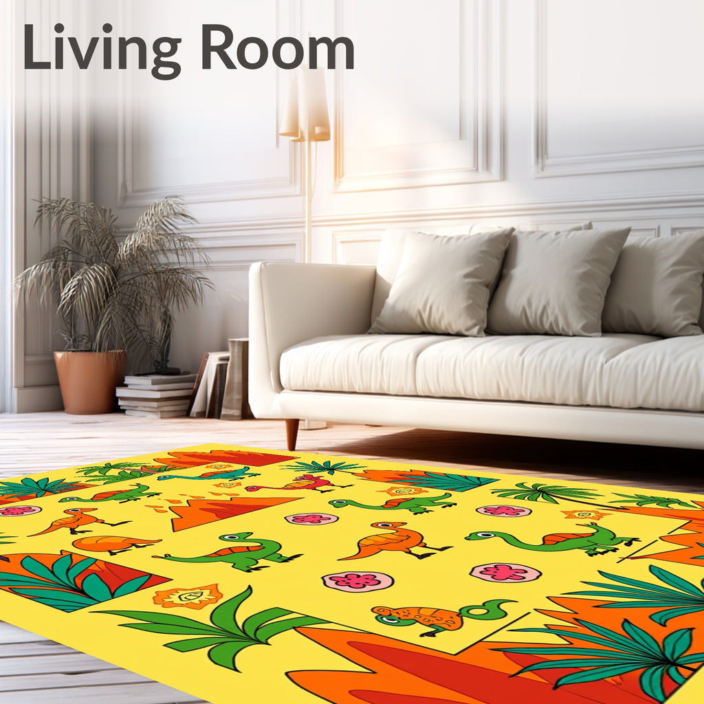 Jungle Dinosaurs And Palm Trees Rug