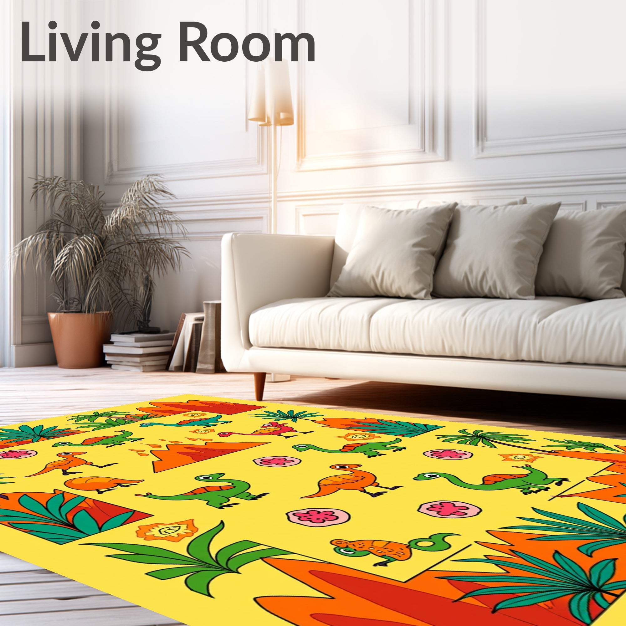 Jungle Dinosaurs And Palm Trees Rug