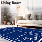 Dark Blue Blueprint Baseball Diamond Rug