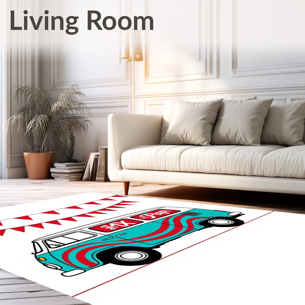 Retro Turquoise Red Wave Van Rug