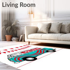 Retro Turquoise Red Wave Van Rug