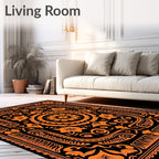 Vibrant Orange Floral Medallion Black Rug