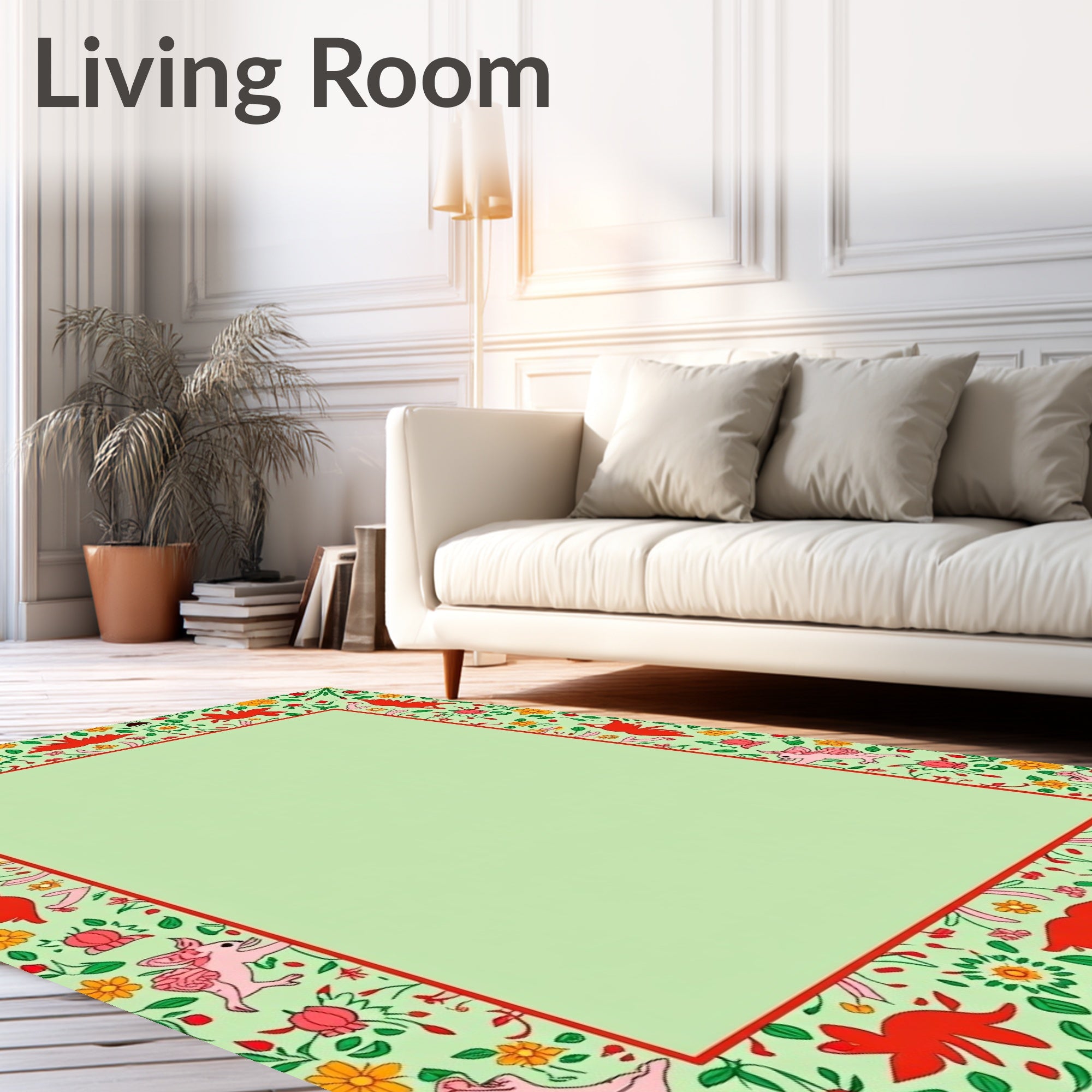 Red Creature Floral Border Rug