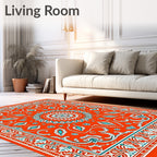 Orange Teal Floral Medallion Garden Rug