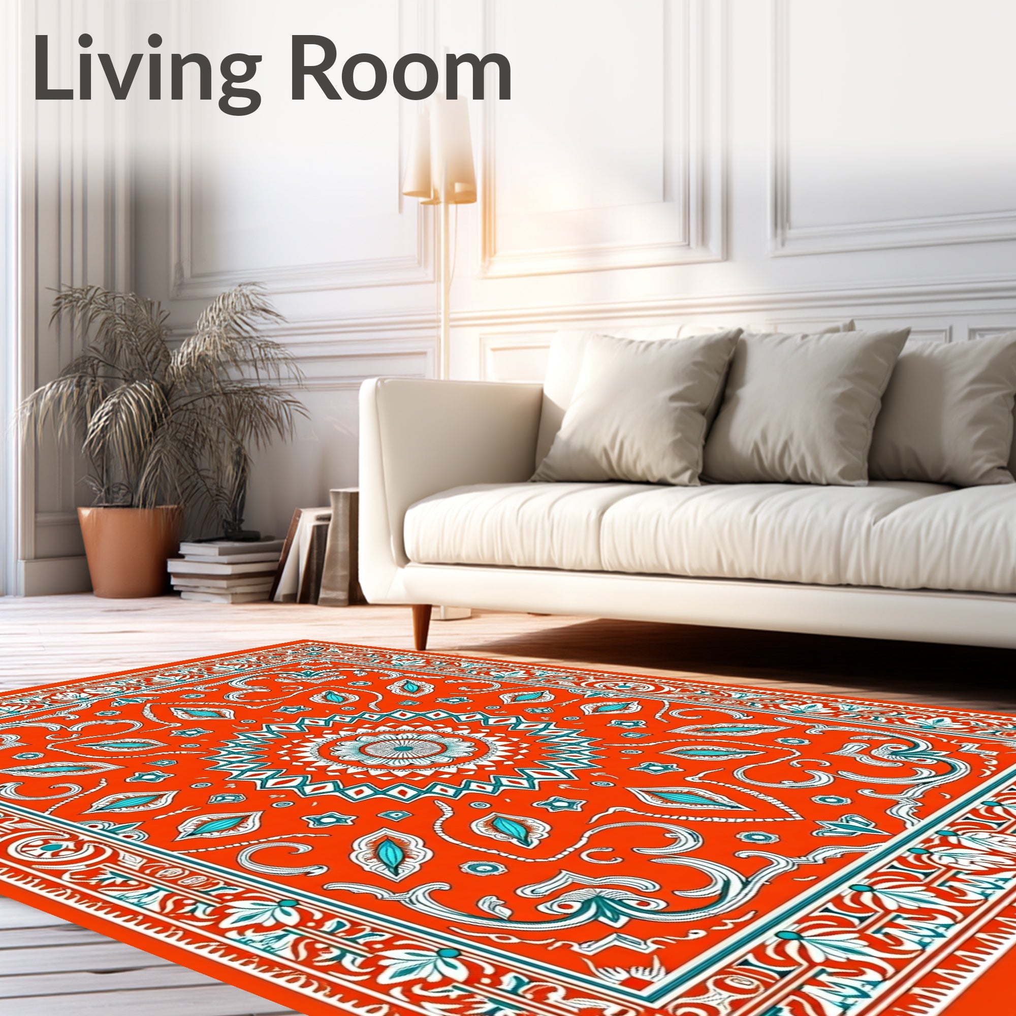 Orange Teal Floral Medallion Garden Rug