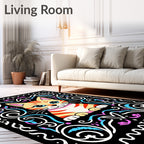 Orange Tabby Cat Whimsical Scrollwork Rug