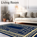 Deep Blue Geometric Art Deco Maze Rug