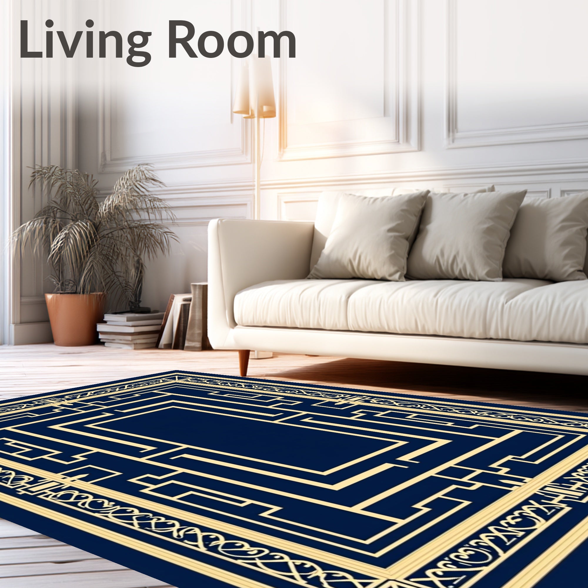 Deep Blue Geometric Art Deco Maze Rug
