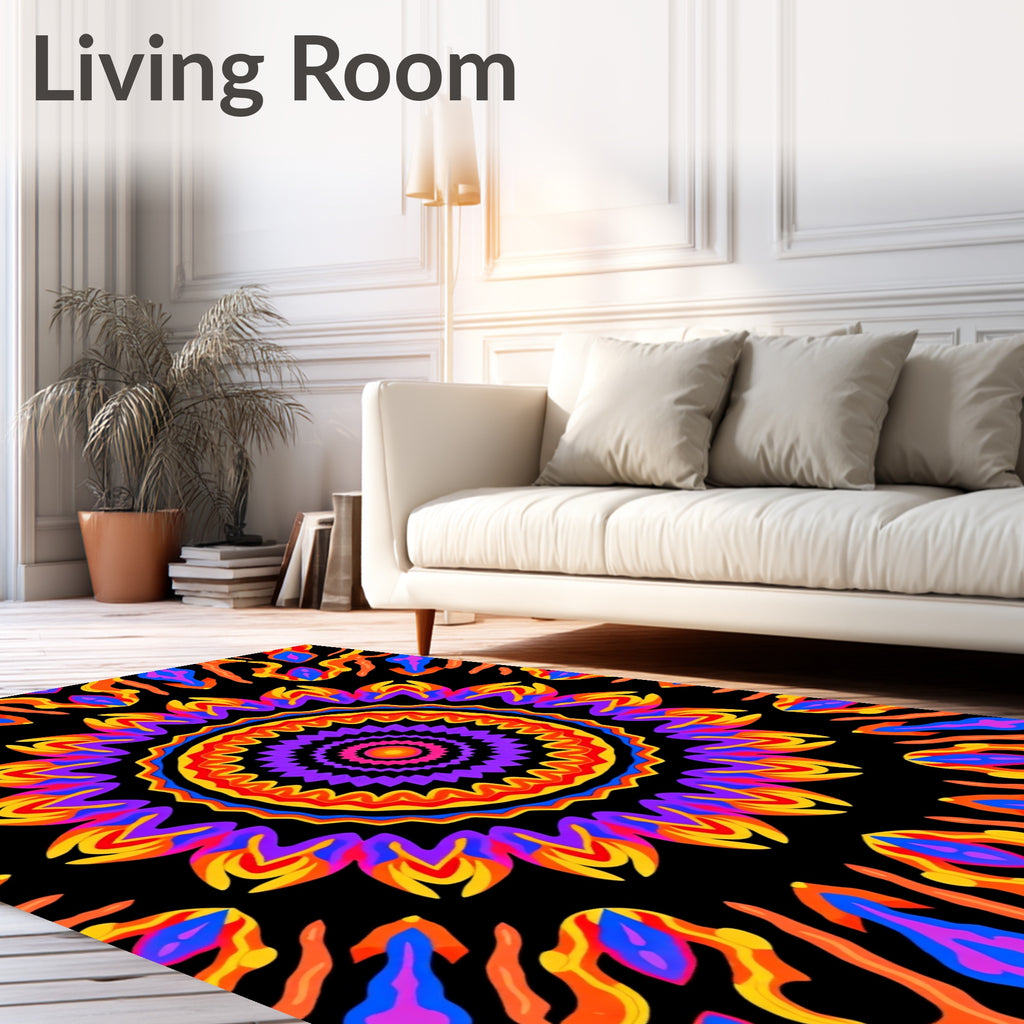Vibrant Circular Abstract Flame Rug