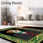 Dapper Dog Portrait Green Gold Frame Rug