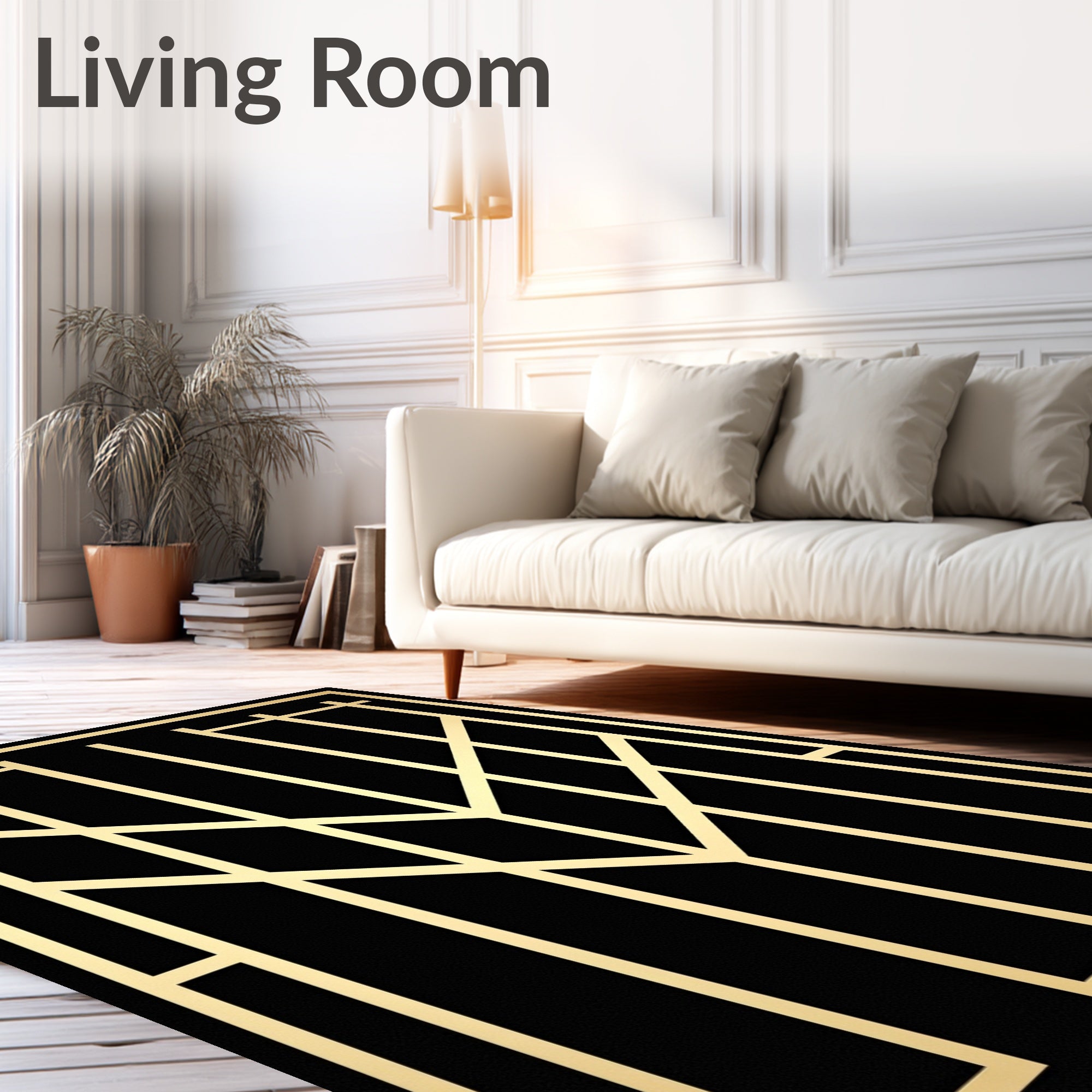 Golden Vertical Art Deco Lines Rug