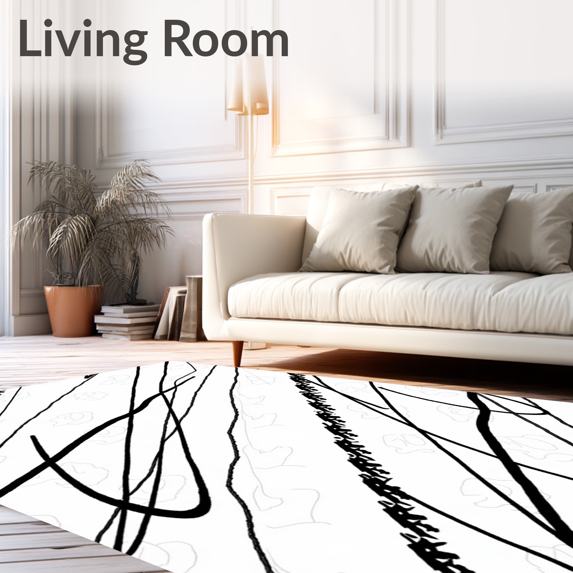 Minimalist Black White Scribble Lines Rug