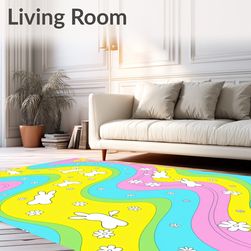 Retro Bunny and Flower Swirl Rug