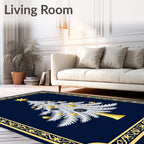 Festive White Christmas Tree Gold Ornaments Rug
