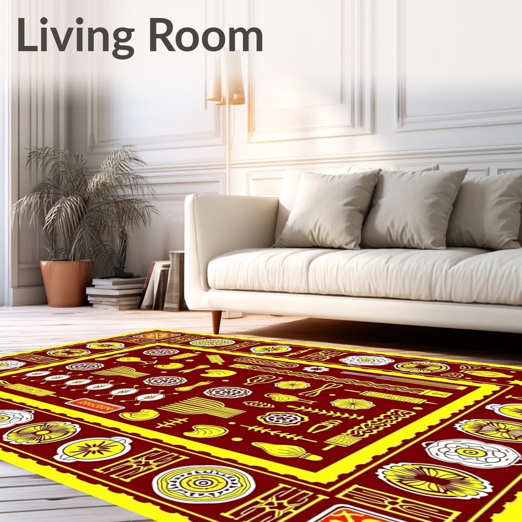 Crimson and Yellow Folk Art Medley Rug