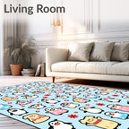 Cute Penguin Characters Light Blue Background Rug