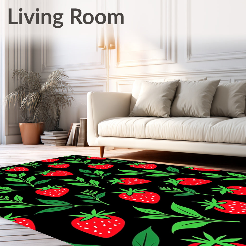 Red Strawberry and Green Leaves Rug