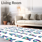 Vibrant Teal Blue Alphabet Bloom Rug