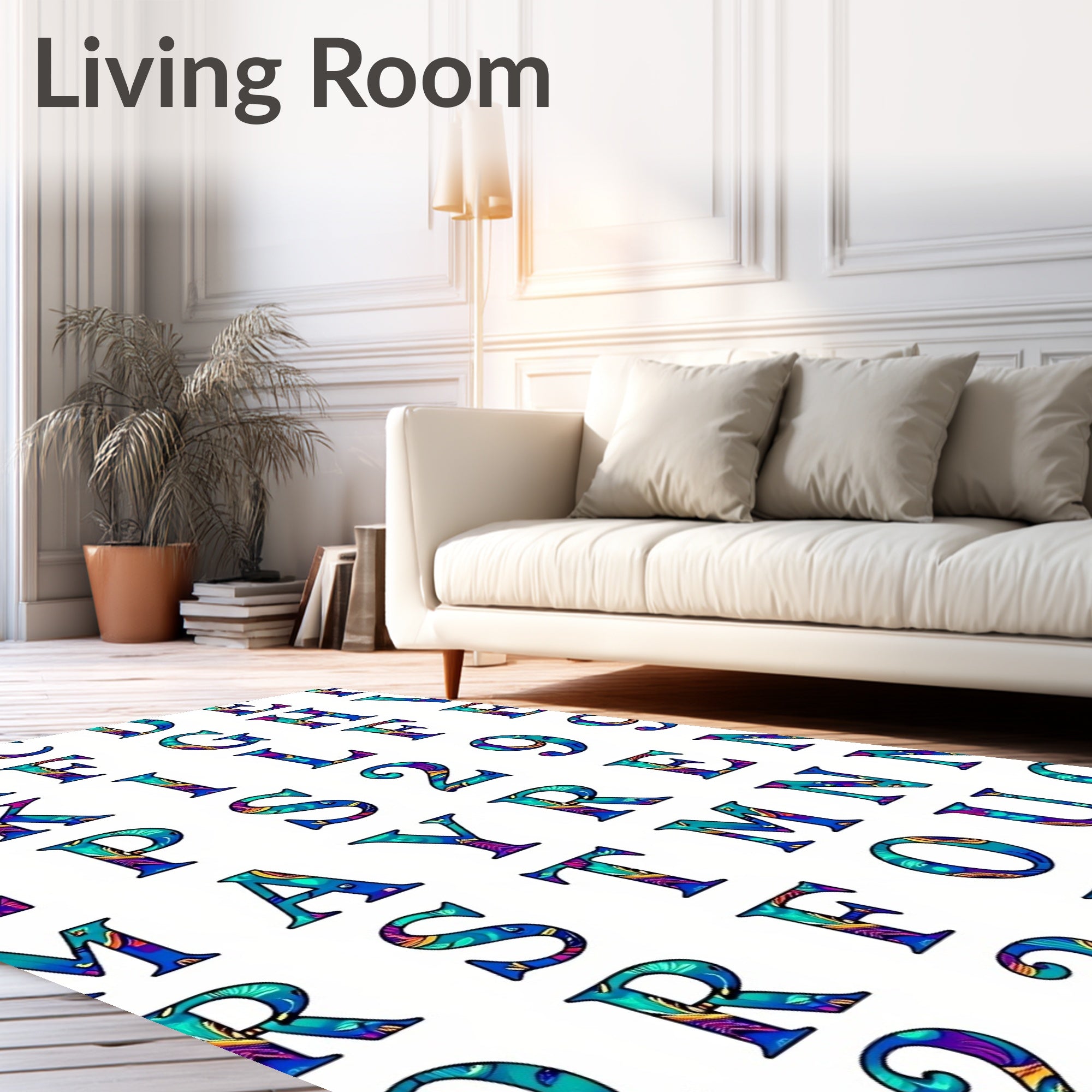 Vibrant Teal Blue Alphabet Bloom Rug