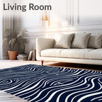 Navy White Wavy Stream Lines Rug
