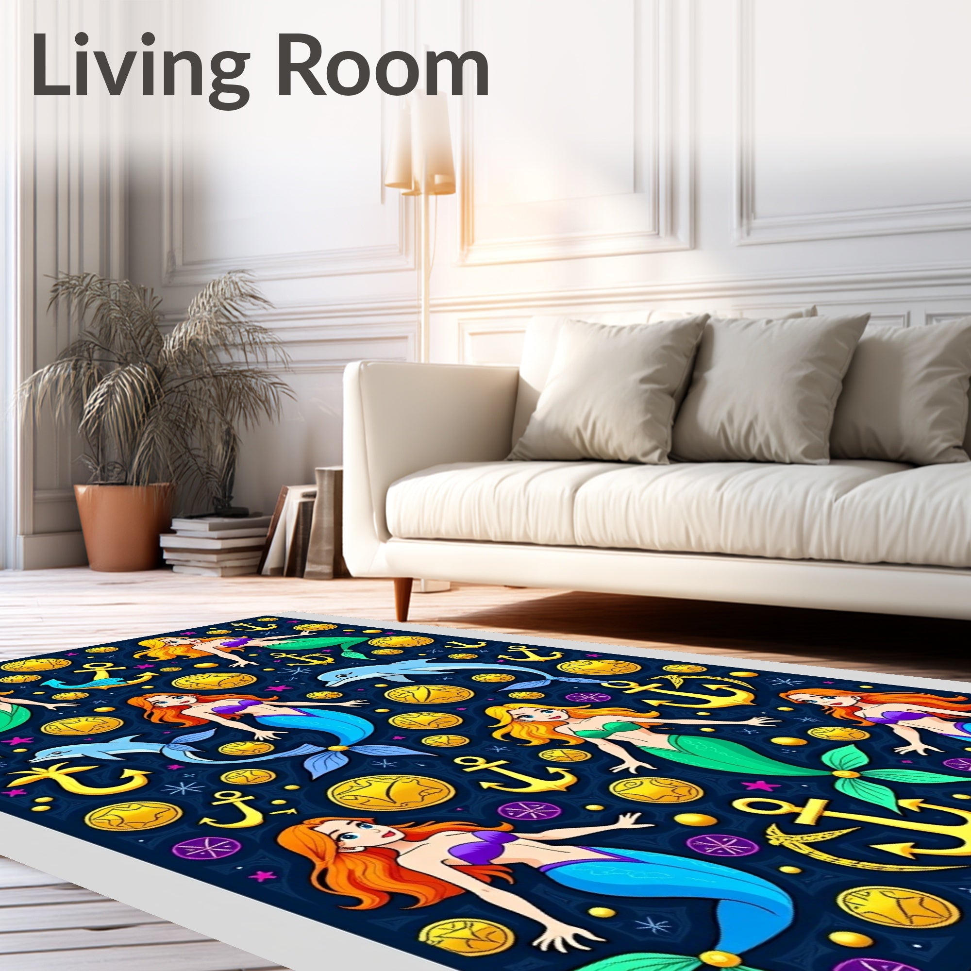 Whimsical Mermaid Dolphin Anchor Treasure Rug