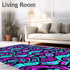 Retro Pink Teal Abstract Swirl Rug