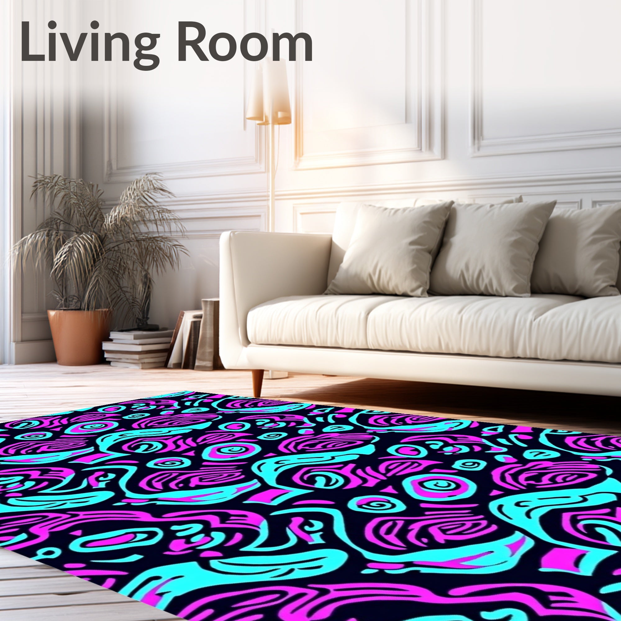 Retro Pink Teal Abstract Swirl Rug