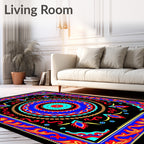 Vibrant Red Blue Medallion Floral Border Rug