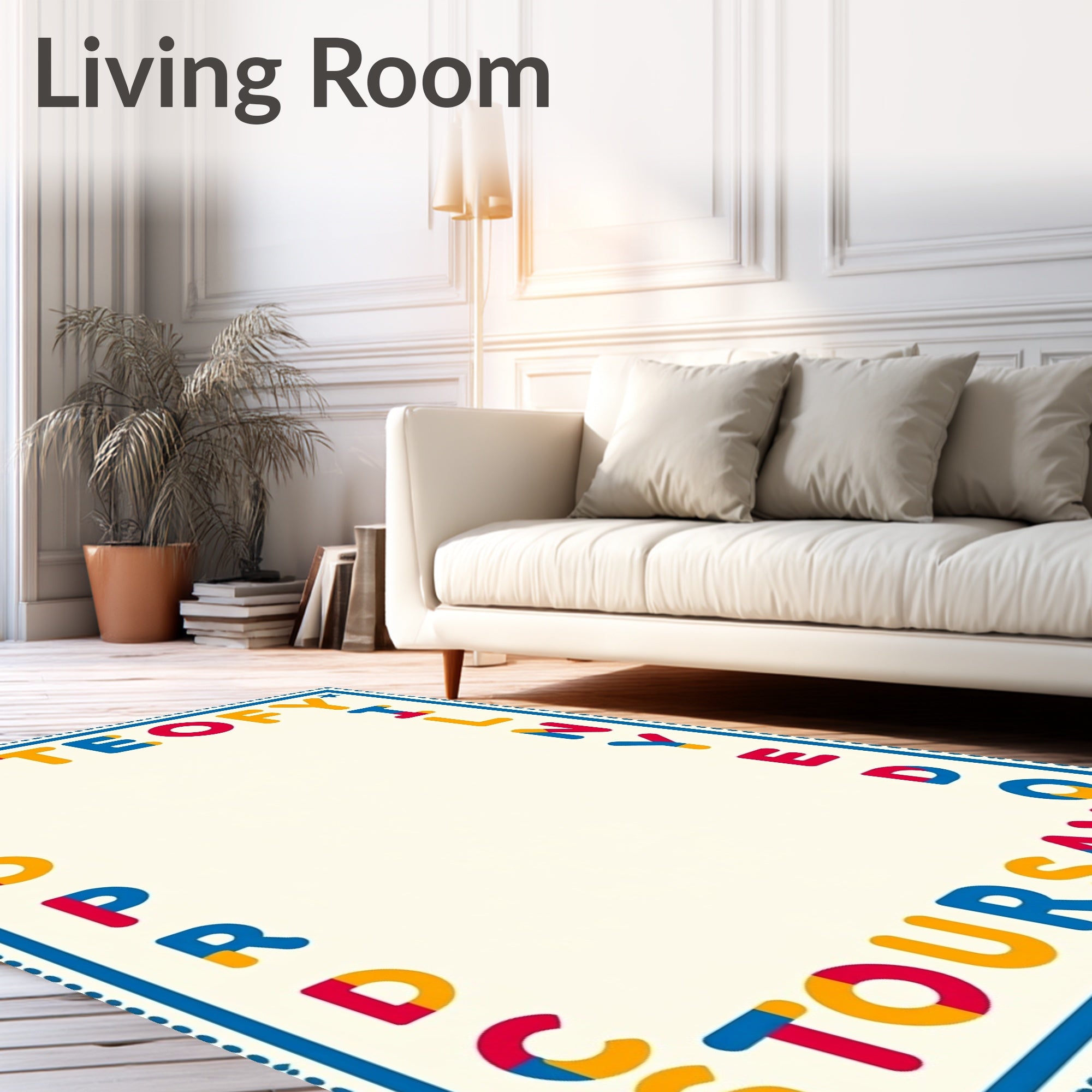 Primary Colors Playful Alphabet Border Rug