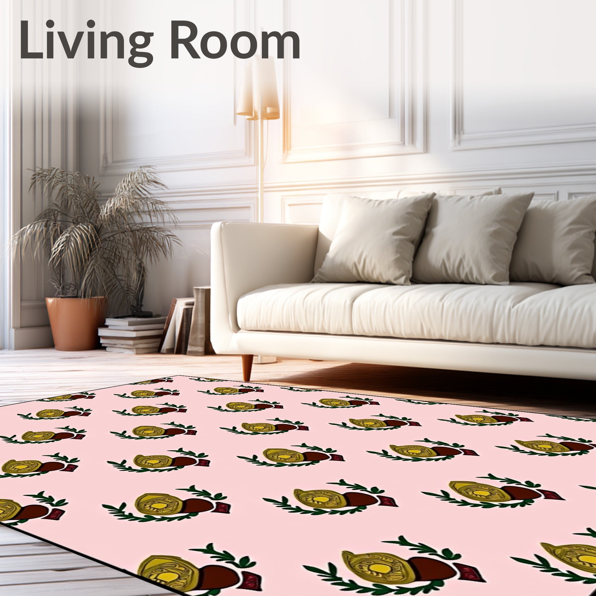 Pink Gold Laurel Leaf Emblem Rug