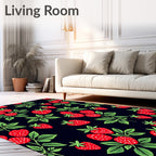 Red Strawberry Foliage Dark Background Rug