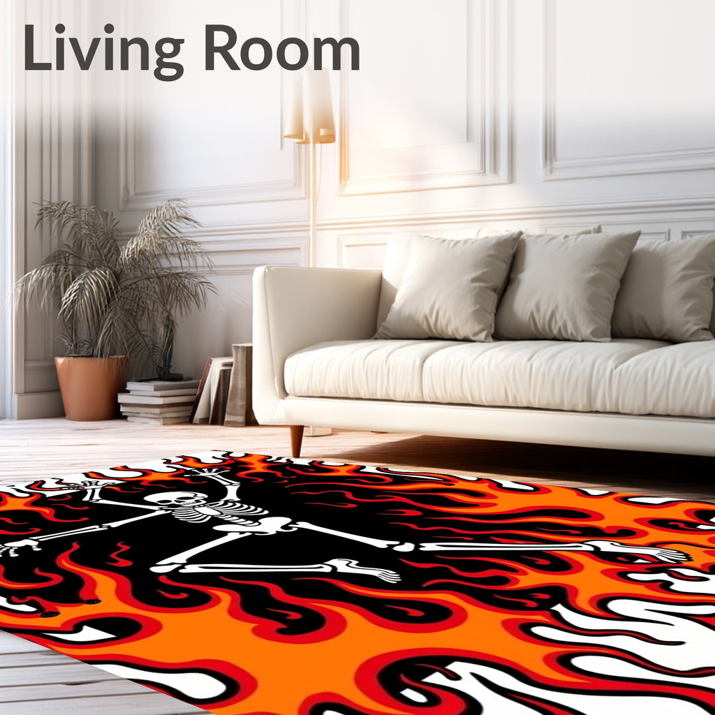 Dancing Skeleton Fiery Flames Rug