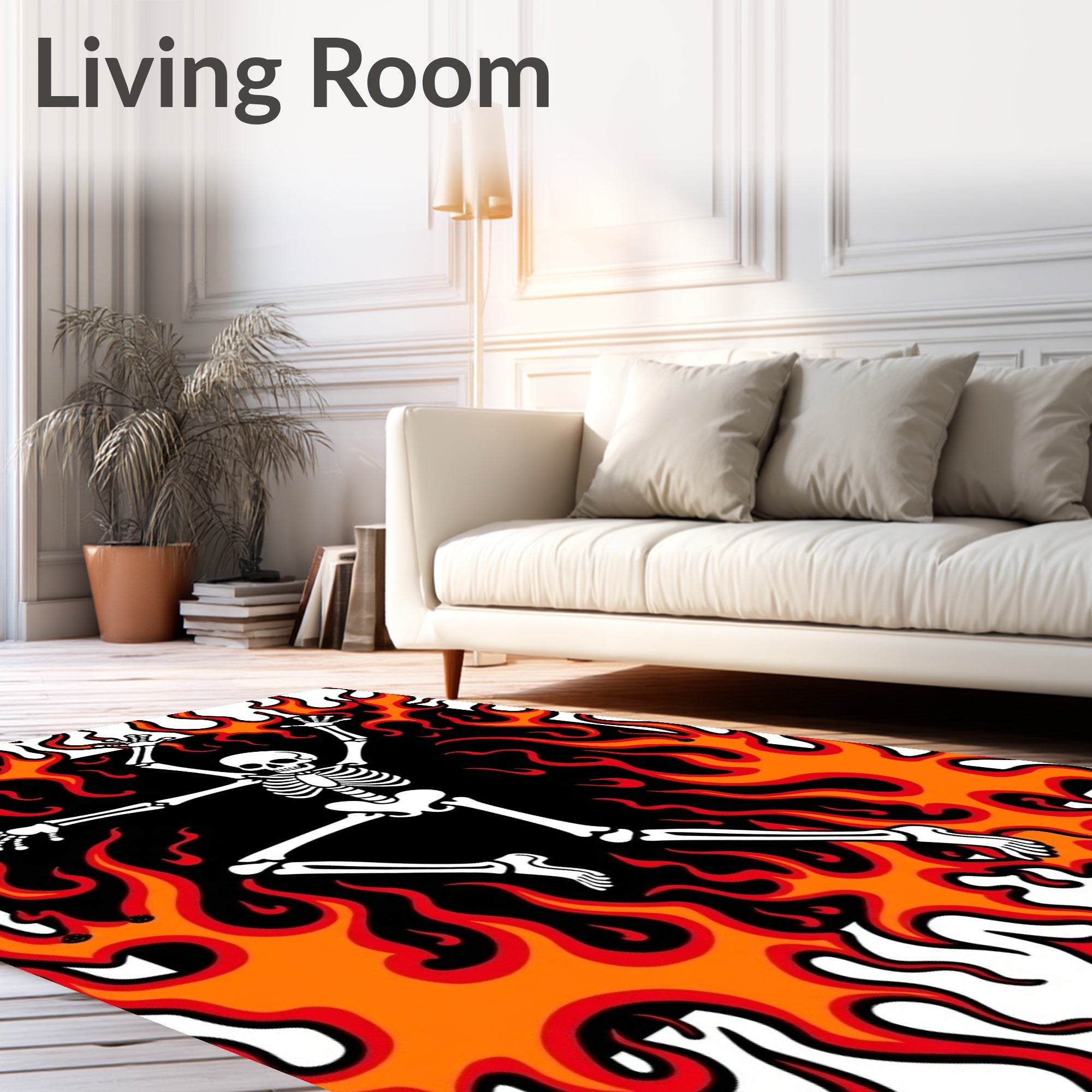 Dancing Skeleton Fiery Flames Rug