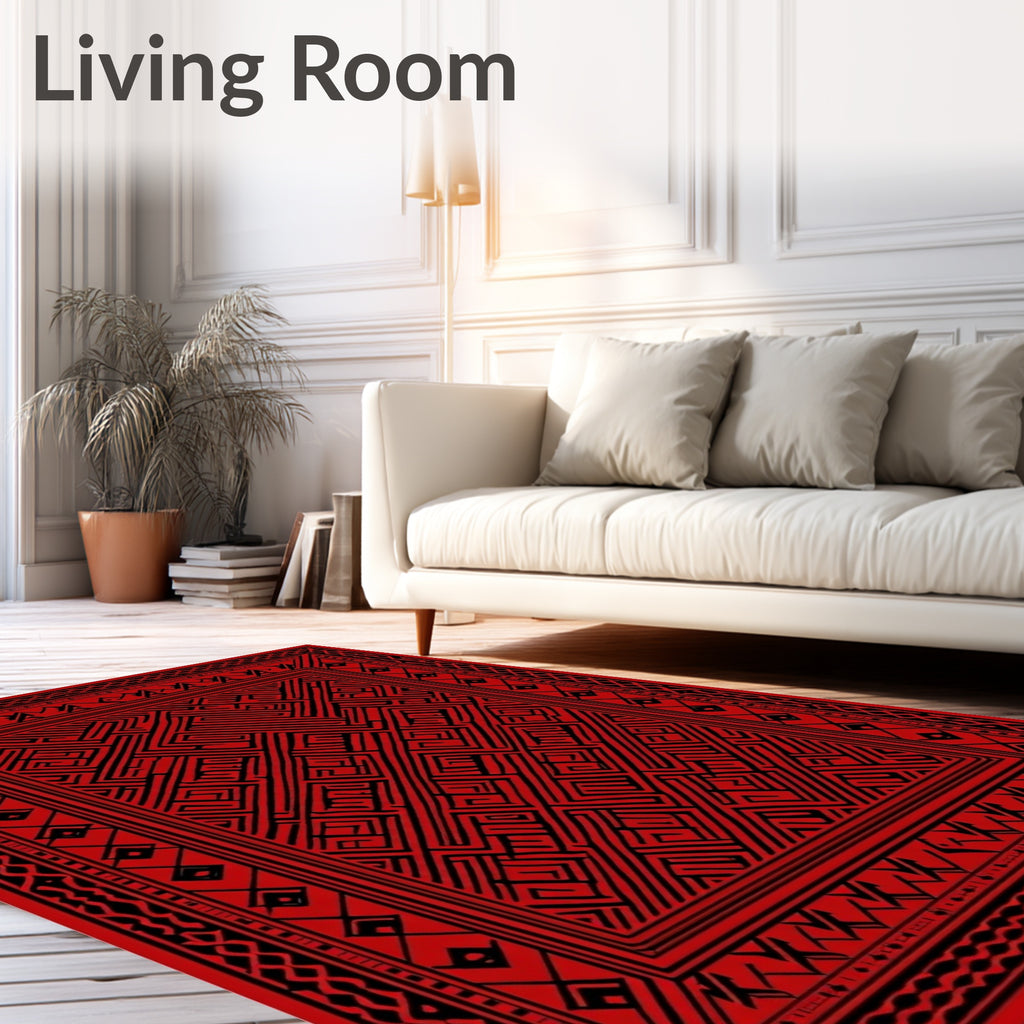 Bold Scarlet Maze Pattern Rug