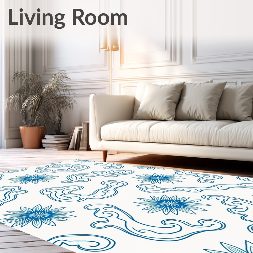 Azure Blossom Cloud Swirls Rug