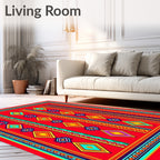 Vibrant Red Diamond Geometric Stripes Rug