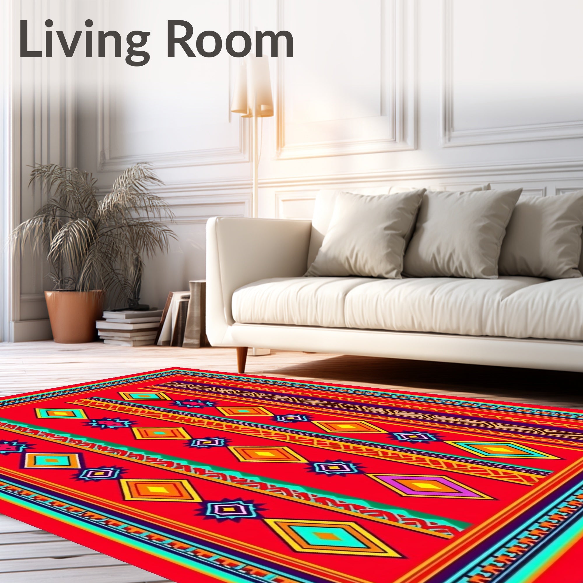 Vibrant Red Diamond Geometric Stripes Rug