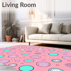 Whimsical Pink Teal Scattered Circles Rug
