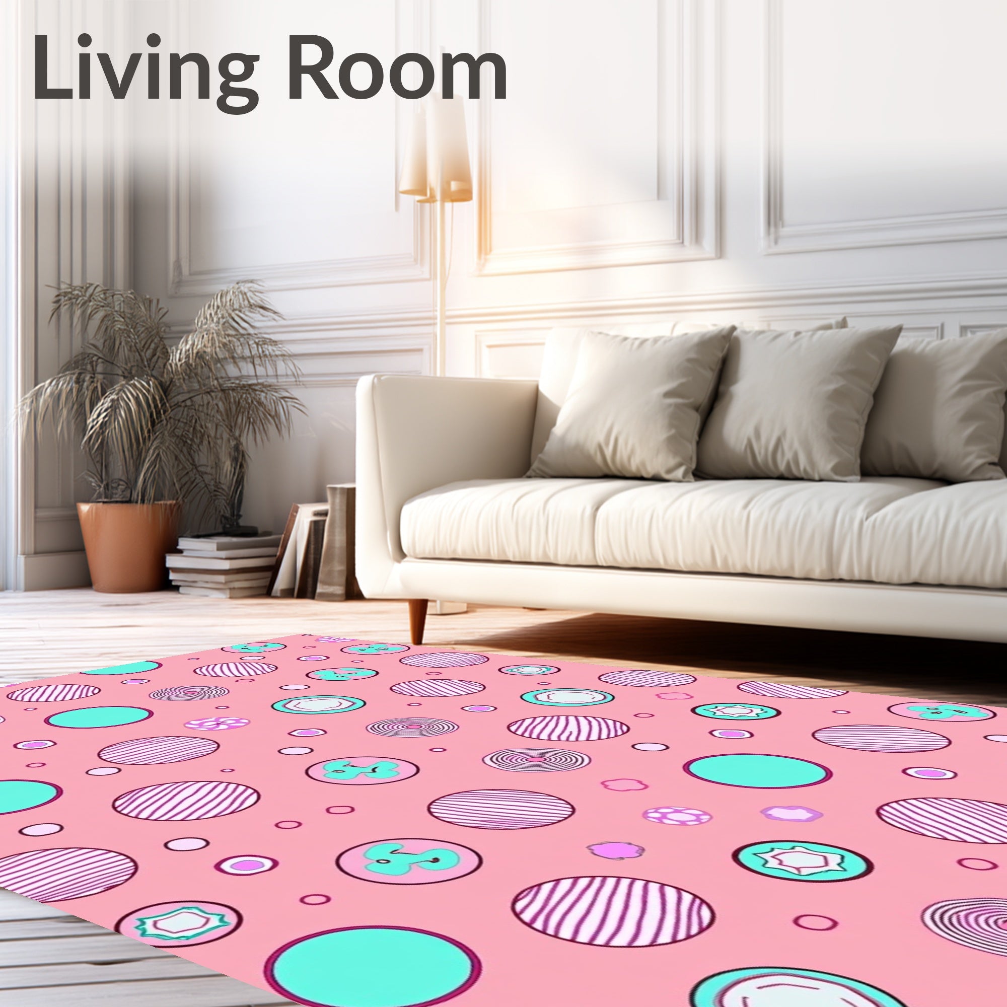 Whimsical Pink Teal Scattered Circles Rug
