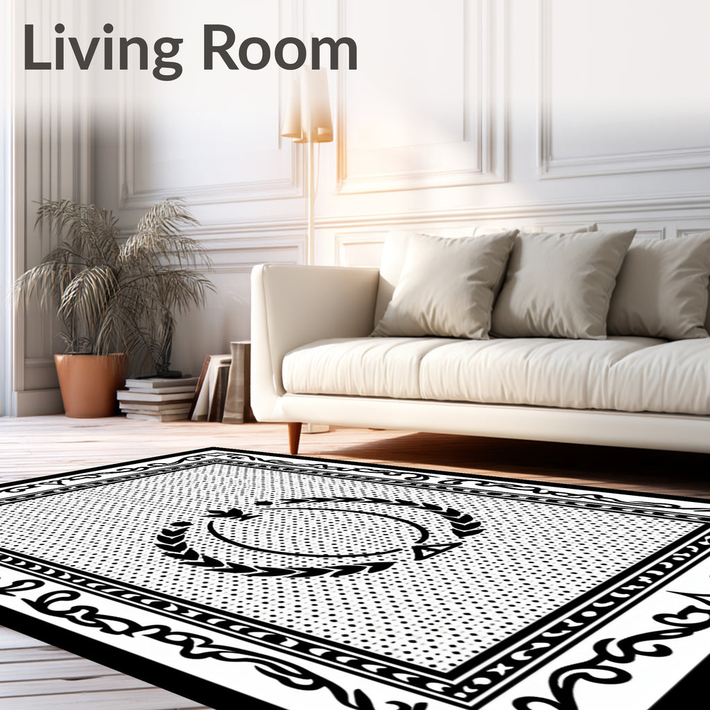 Classic Black White Laurel Wreath Oval Rug