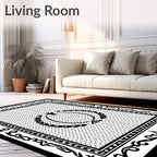 Classic Black White Laurel Wreath Oval Rug