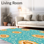 Turquoise Orange White Sunflower Tile Rug