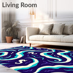 Whimsical Seahorse Swirls Blue Rug