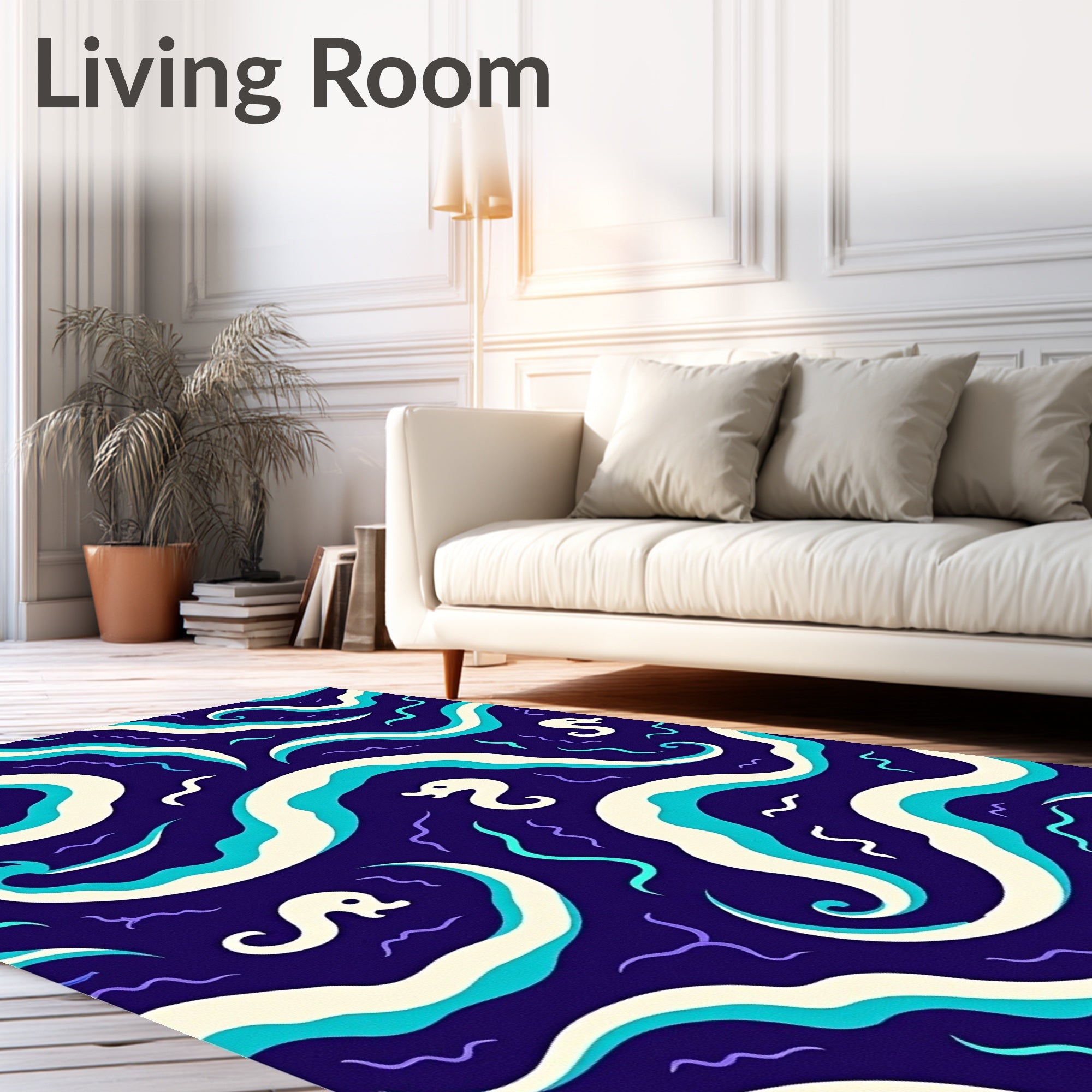 Whimsical Seahorse Swirls Blue Rug