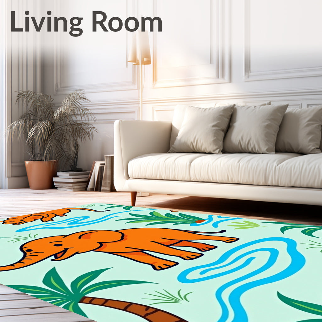 Orange Elephant With Palm Trees Rug