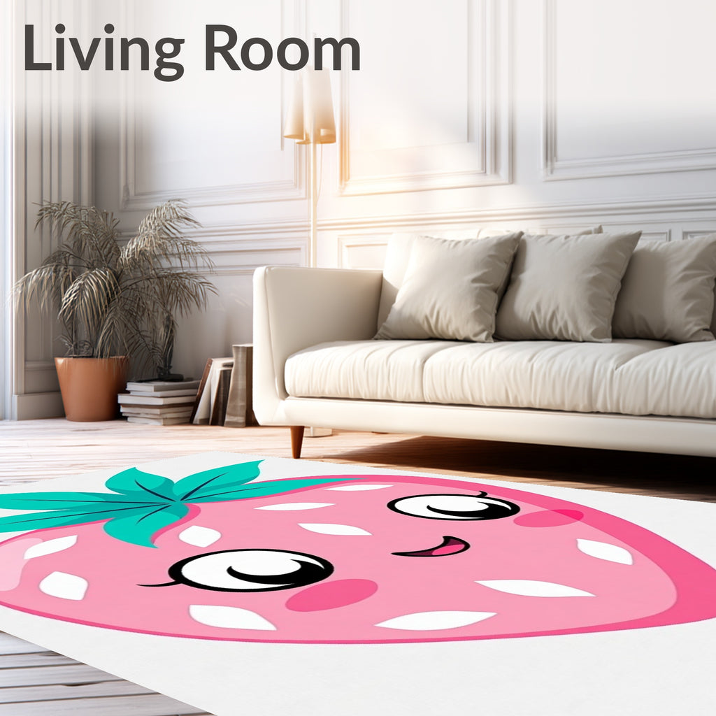 Cute Pink Strawberry Face Art Rug