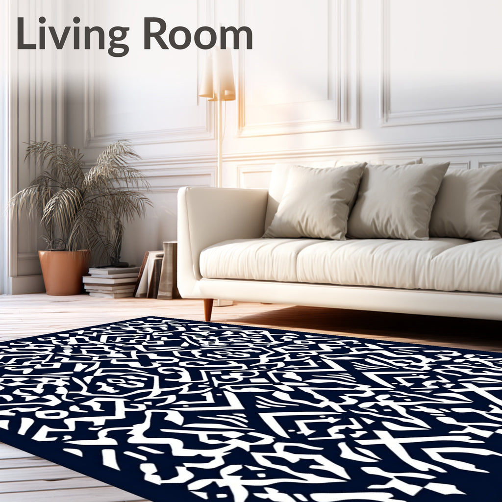 Navy White Tribal Intricate Geometric Rug