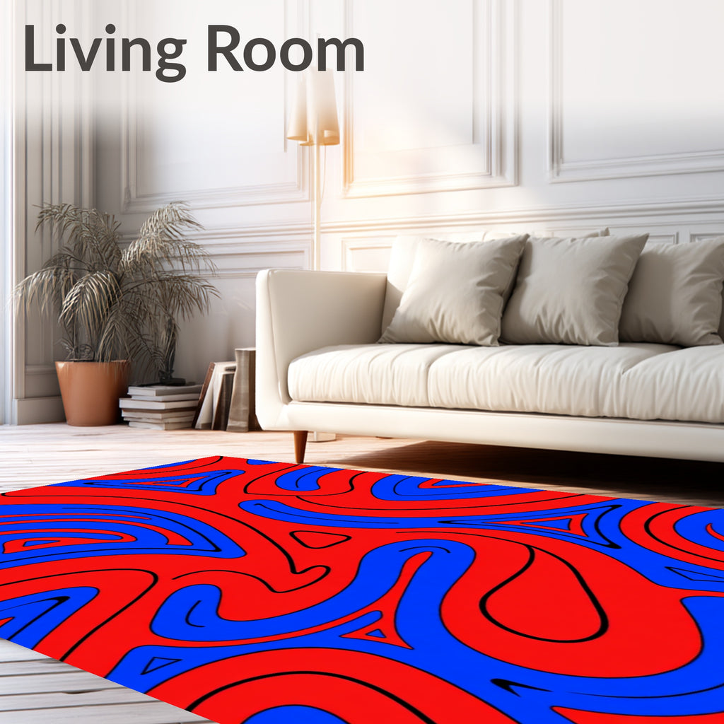 Bold Red Blue Swirl Abstract Rug