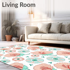 Coral Teal Flower Array Rug
