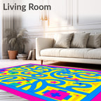 Vibrant Blue Heart Pink Maze Rug